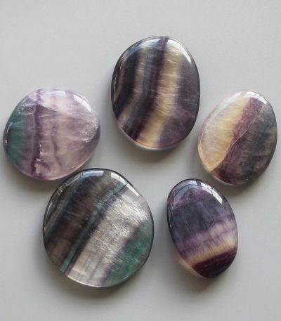 Blue Purple Rainbow Fluorite Smooth Stone 1.6 inch (0.8-1 x 3.5-4.5cm) A