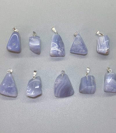 Blue Lace Agate Tumble with Corner Pendant With Silver 20/25mm A/A+