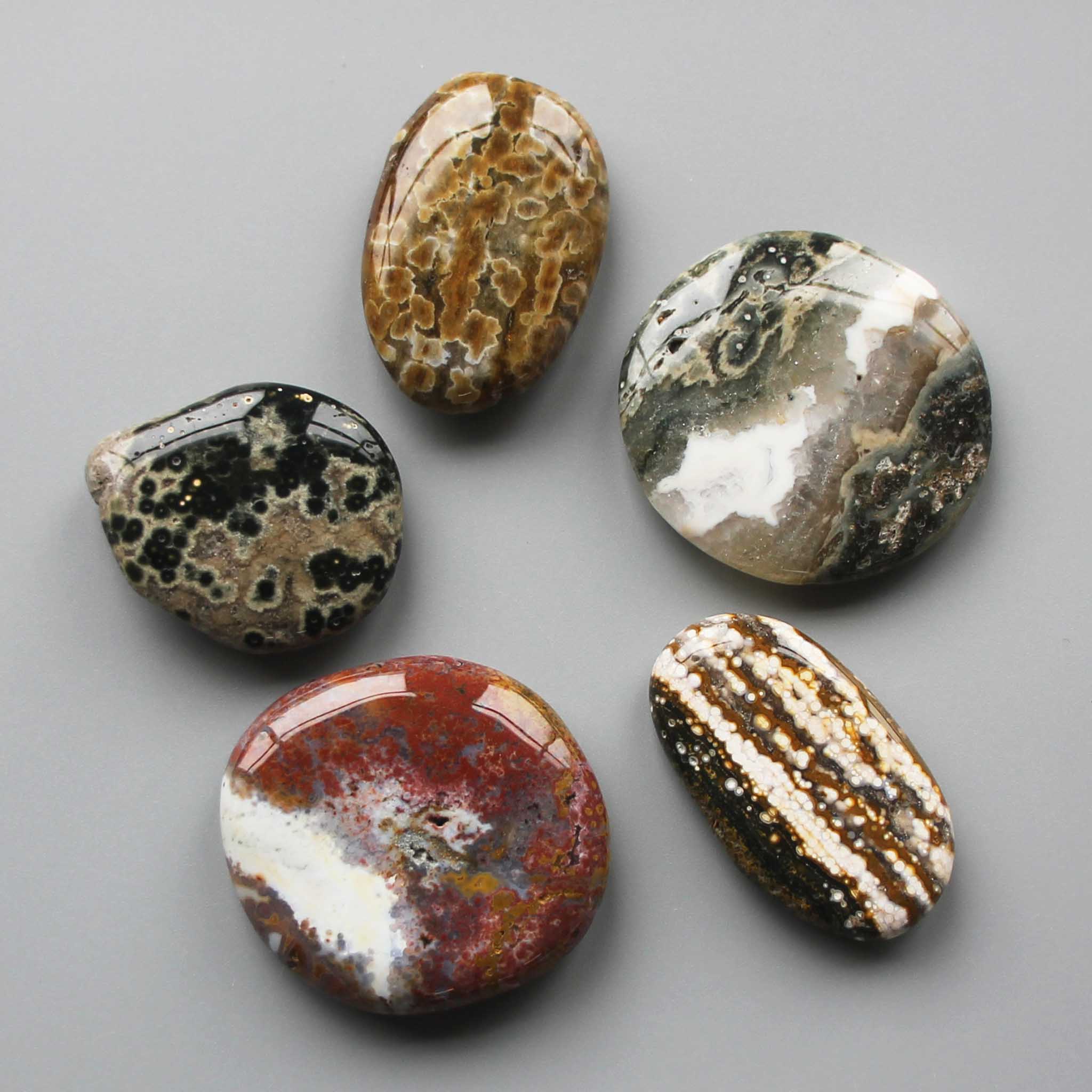 ae6b2156ac360802e7dd8064e00db19b-1 Ocean Jasper Smooth Stone 1.6 inch (0.8-1 x 3.5-4.5cm) A/A+