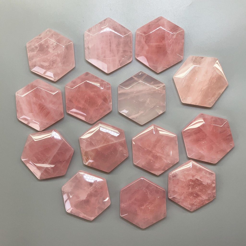 Rose Quartz 6 Angle pocket stone/Hexagon Shape Stones 12/14x50mm A/A+