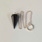 Black Tourmaline Single point pendulum with chain 1.4 inch (2x3.5cm) A