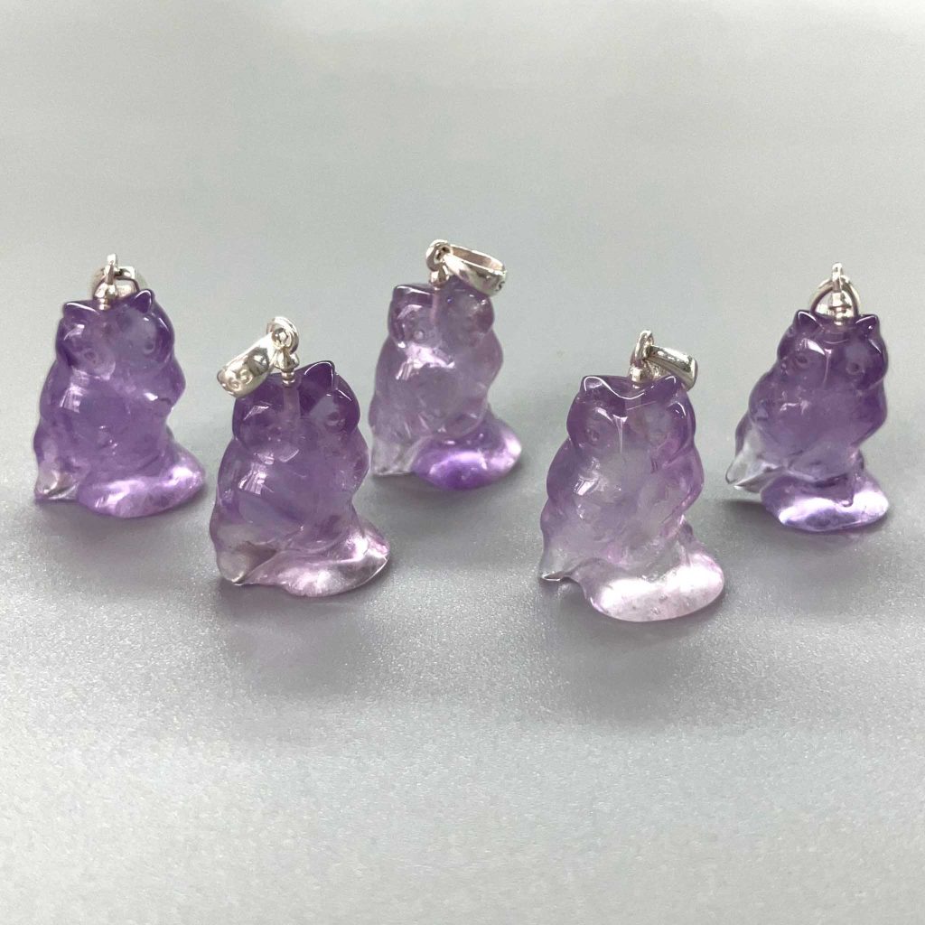 Amethyst Owl Style B Pendant With Silver S052 0.7inch (1.6-1.8cm) A/A+