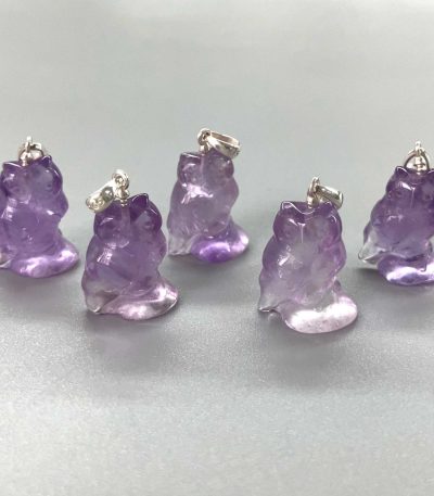 Amethyst Owl Style B Pendant With Silver S052 0.7inch (1.6-1.8cm) A/A+