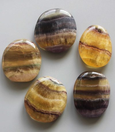 Yellow With Stripe Fluorite Smooth Stone 1.6 inch (0.8-1 x 3.5-4.5cm) A/A+