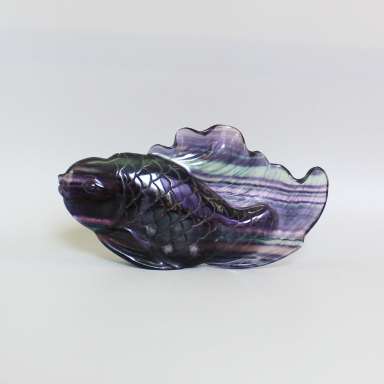 Blue Purple Rainbow Fluorite Fish 150mm AA