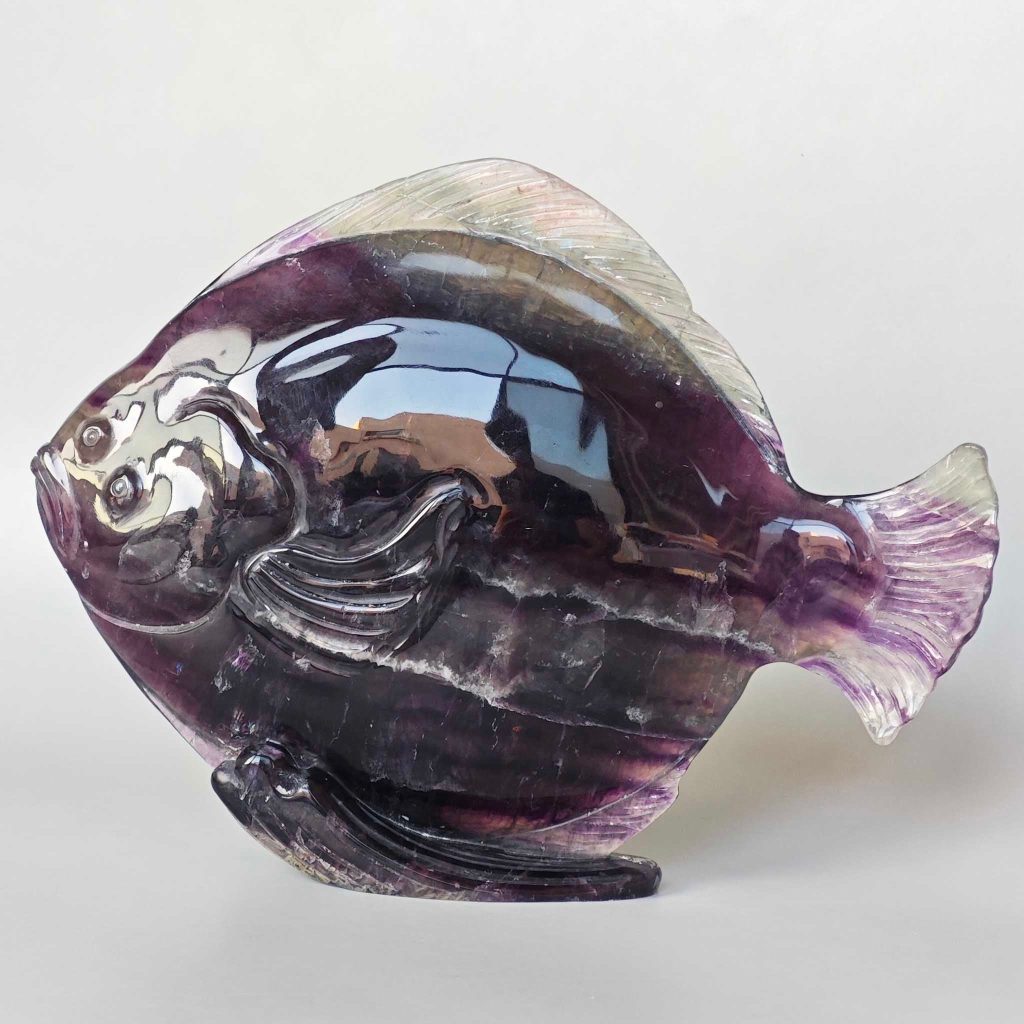 Purple Rainbow Fluorite Fish Carving 8# 7.6inch (4x14.5x19cm) A