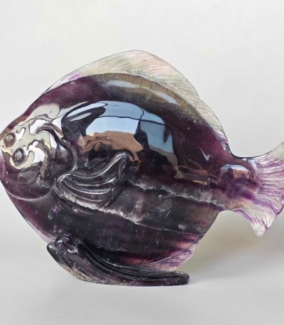 Purple Rainbow Fluorite Fish Carving 8# 7.6inch (4x14.5x19cm) A