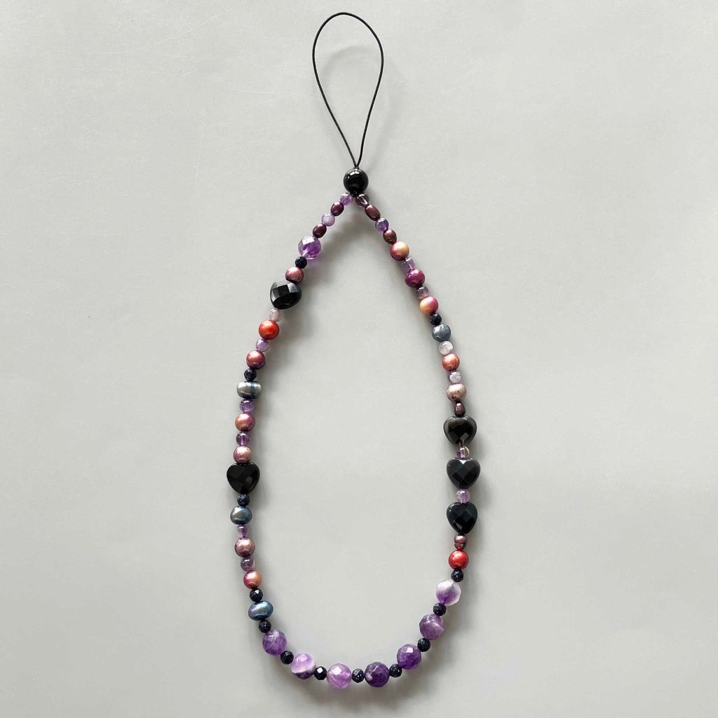 Mix Stone Phone Strap 9 inch 23cm #10 紫晶, 黑曜石 (Grade TBC)