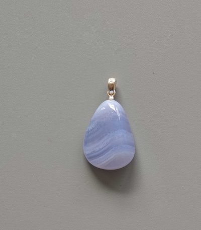 Blue Lace Agate Free Form Tumble Pendant With Silver 18-25mm A+/AA