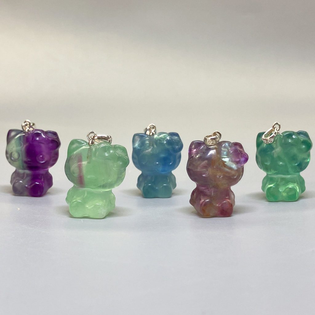 Rainbow Fluorite Cartoon Cat #2 P Pendant With Silver 18/22mm A/A+