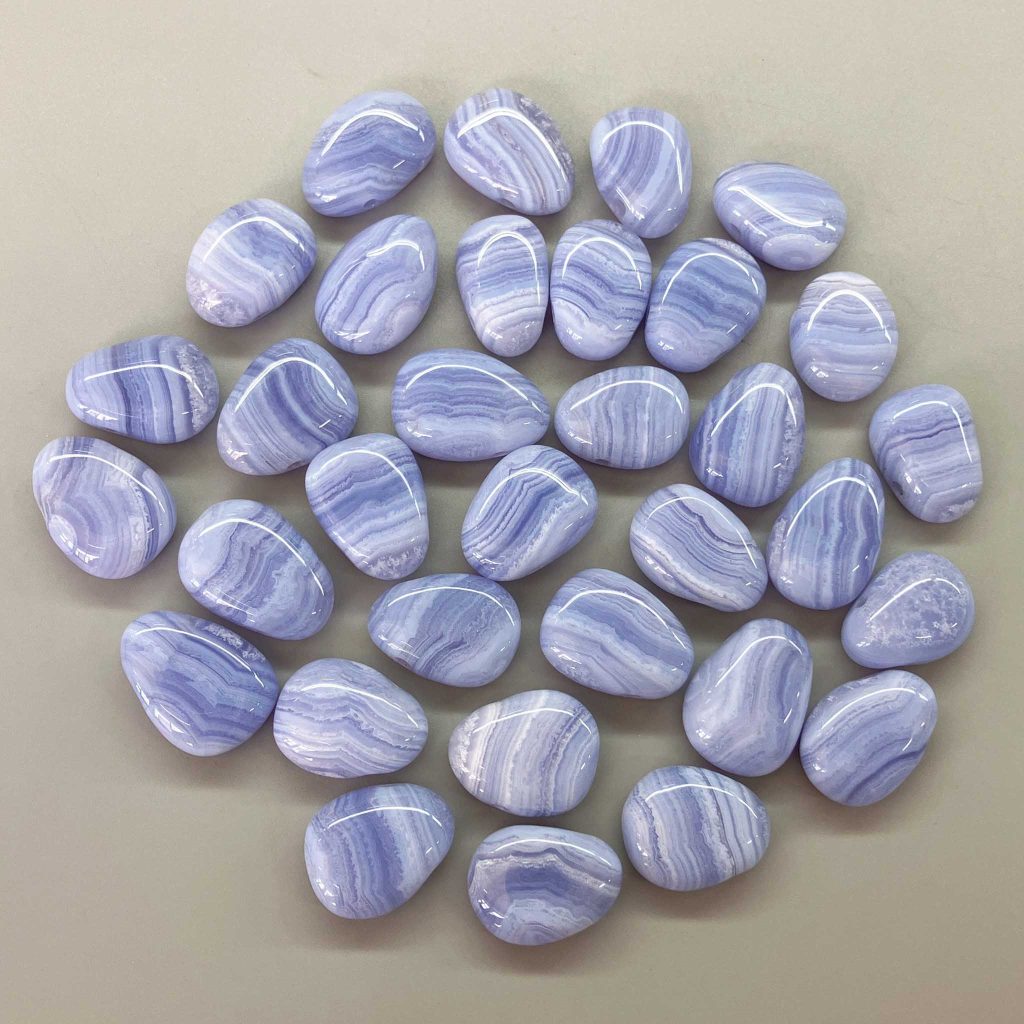 Blue Lace Agate Tumble Pendant With Cross Hole 2.5mm 1.1 inch (2.5-3cm) A+/AA