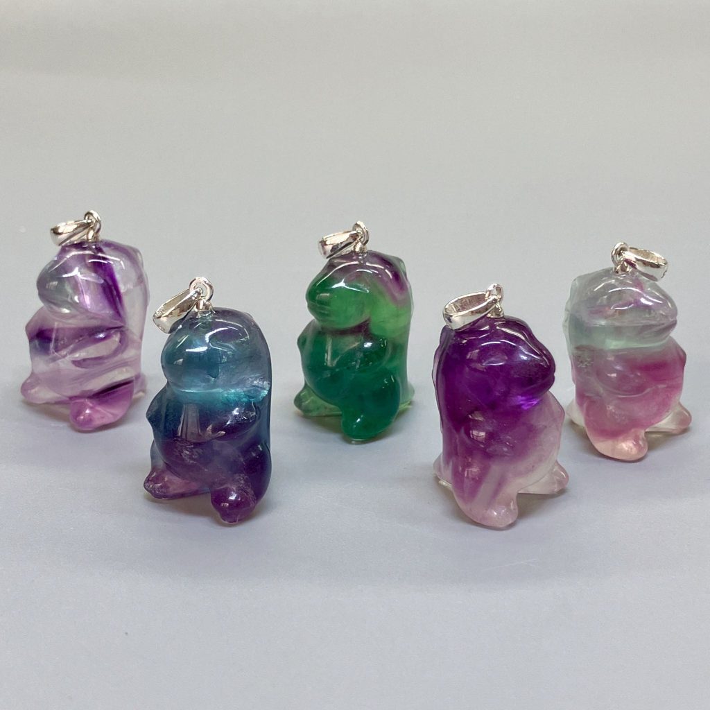 Rainbow Fluorite Cartoon Dinosaur P Pendant With Silver 18/22mm A/A+