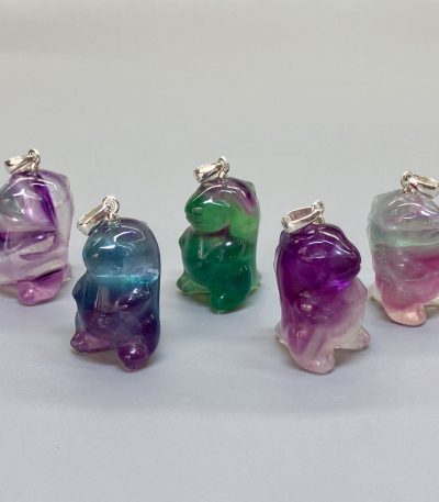 Rainbow Fluorite Cartoon Dinosaur P Pendant With Silver 18/22mm A/A+