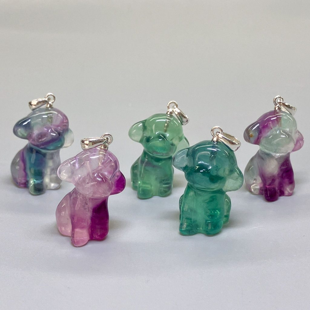 Rainbow Fluorite Dog #2 P Pendant With Silver 18/22mm A/A+