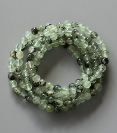 Epidote In Prehnite With Black Tourmaline Round Bracelet 18cm 6mm A/A+
