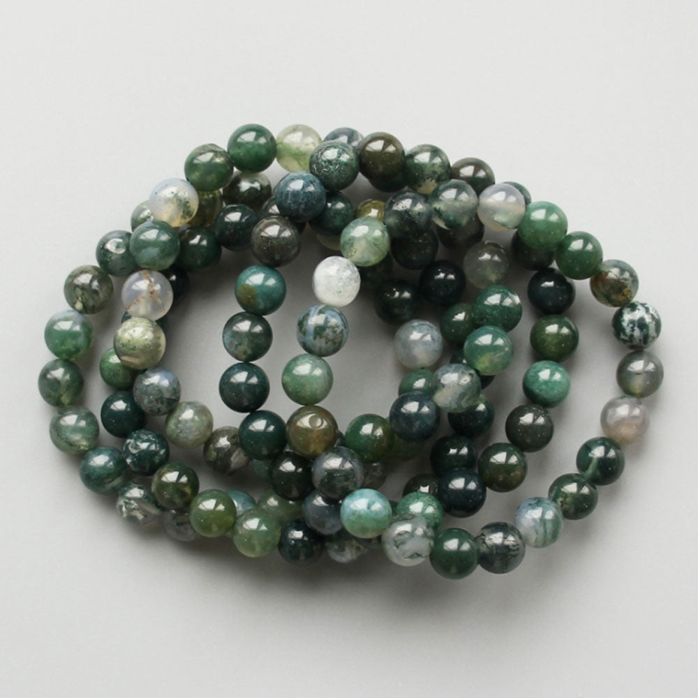 Moss Agate Round Bracelet 18cm 8mm A