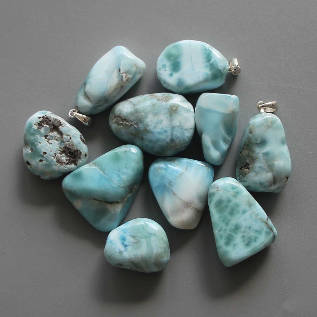 Larimar Free Form Tumble Pendant With Silver 18-25mm A+/AA