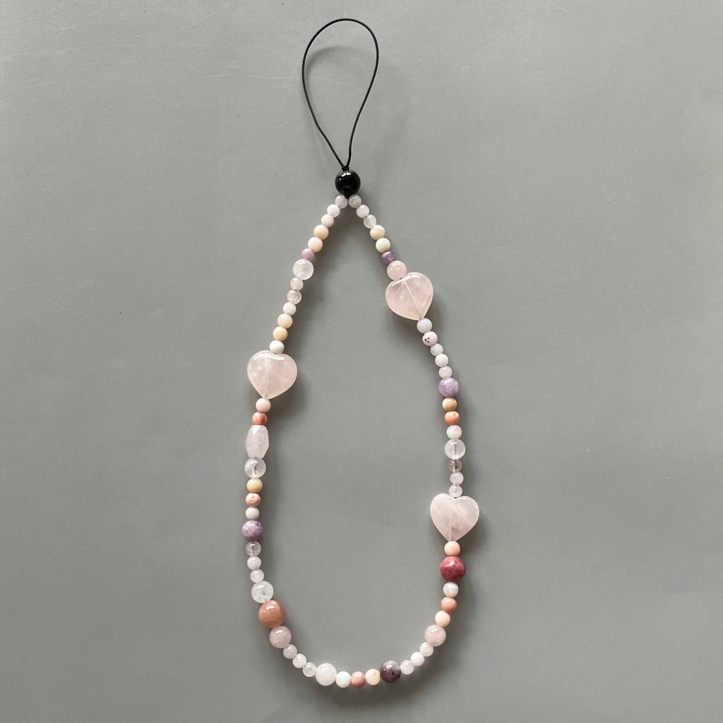 Mix Stone Phone Strap 9 inch 23cm #2 粉晶, 粉红奥宝 (Grade TBC)