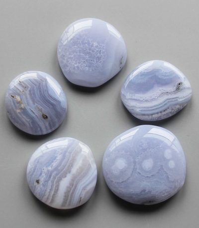 Blue Lace Agate Smooth Stone 1.6 inch (0.8-1 x 3.5-4.5cm) A