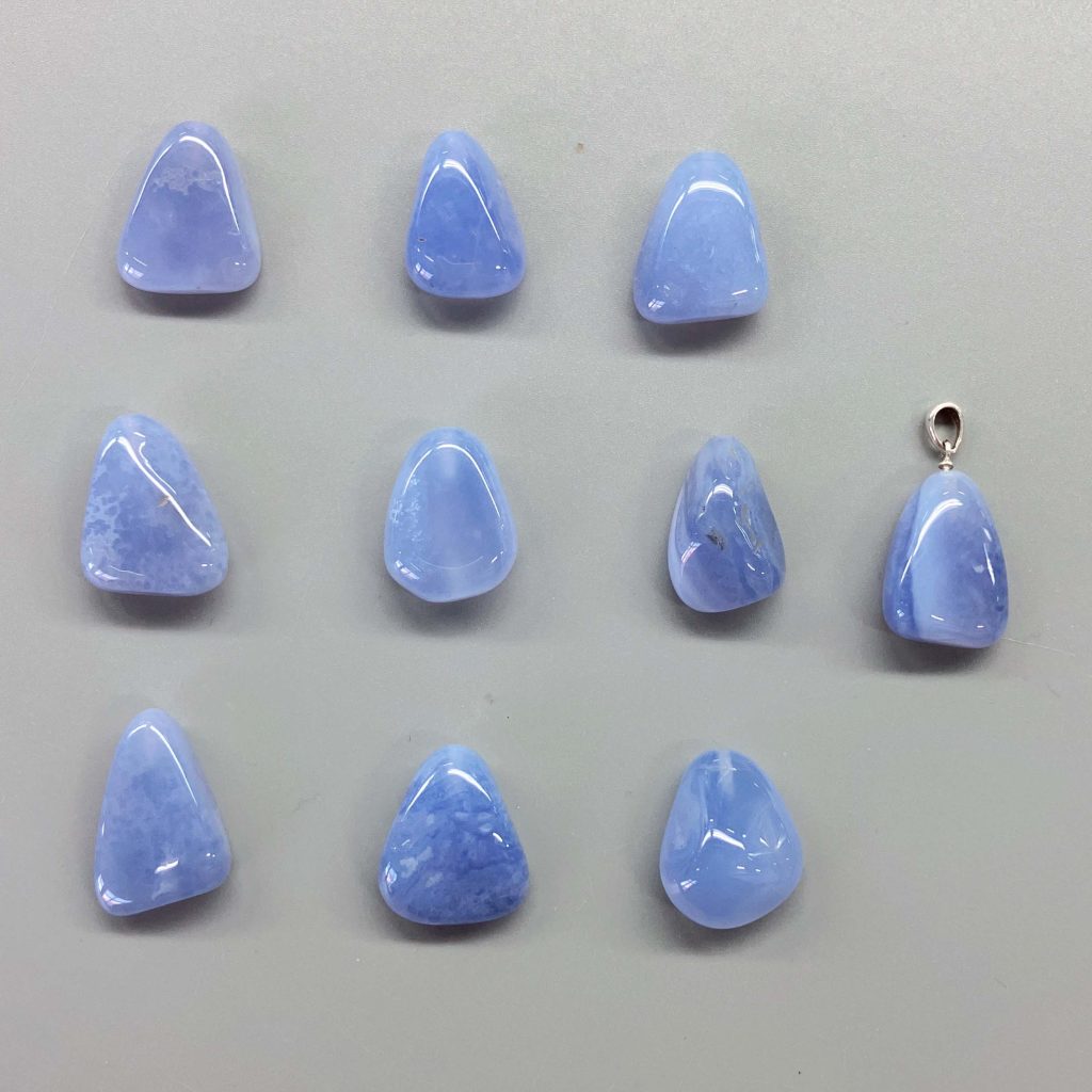 Blue Chalcedony Free Form Tumble Pendant With Silver 18-25mm A+/AA