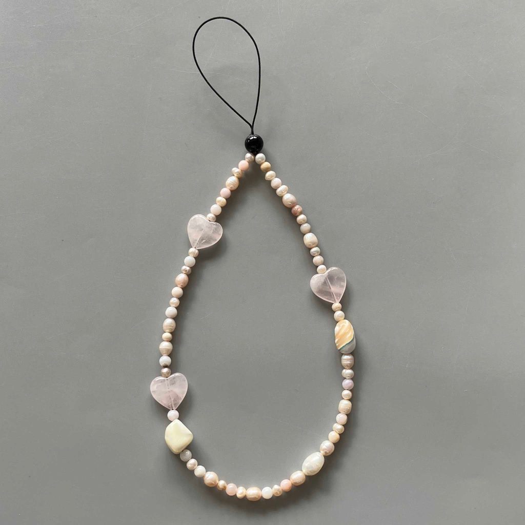 Mix Stone Phone Strap 9 inch 23cm #1 粉晶, 珍珠 (Grade TBC)