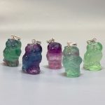 Rainbow Fluorite Owl Style B #2 P Pendant With Silver 18/22mm A/A+