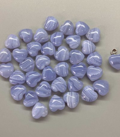 Blue Lace Agate Heart Pendant With Silver 8x15x15mm A+/AA