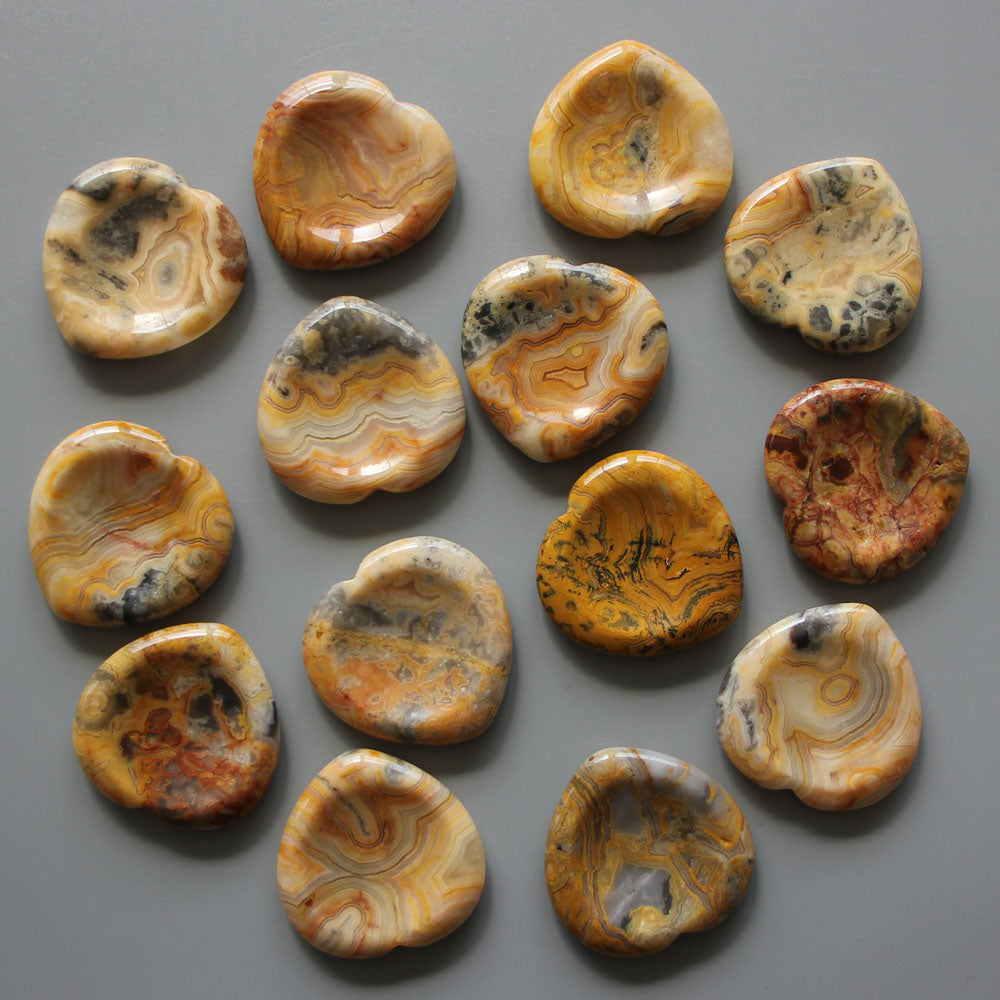 Crazy Lace Yellow Agate Heart Thumb Stone 1.6 inch (0.65 x 4 x 4cm) A