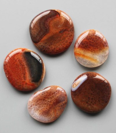 Fire Agate Burnt Smooth Stone 1.6 inch (0.8-1 x 3.5-4.5cm) A/B