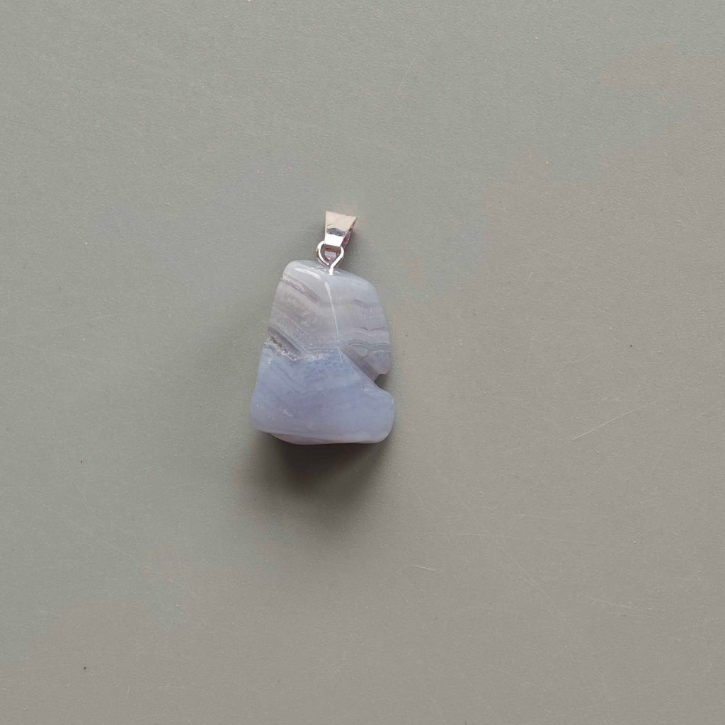 Blue Lace Agate Free Form Tumble Pendant With Metal M004 18-25mm A