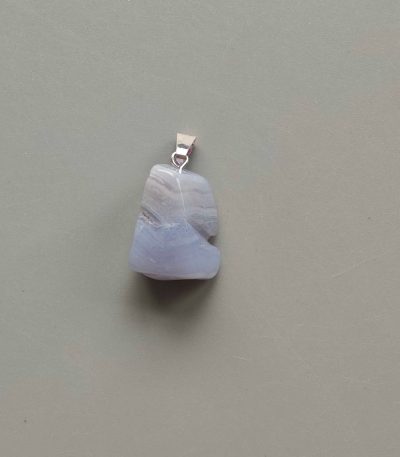 Blue Lace Agate Free Form Tumble Pendant With Metal M004 18-25mm A