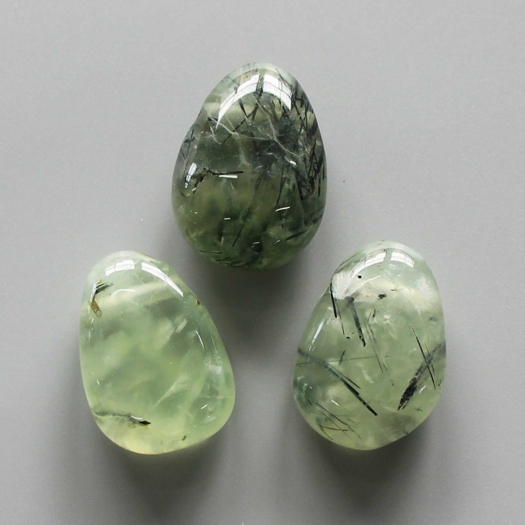 Epidote In Prehnite w/Tourmaline Tumble Pendant w/Cross Hole 2.5mm 0.8-1.2 inch (2.2-3cm) A+/AA