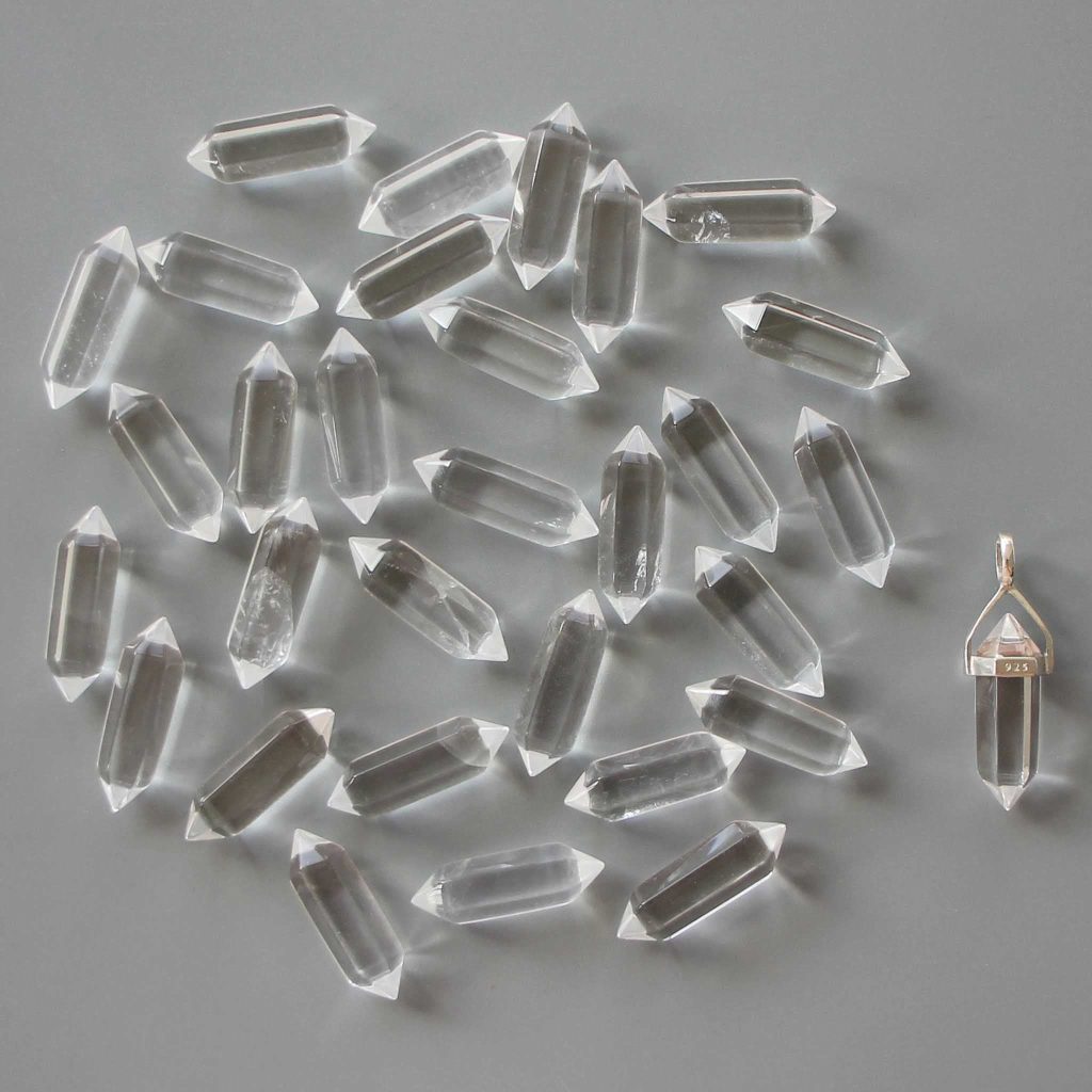 Crystal Double Point Pendant With Silver 7x22mm A+/AA