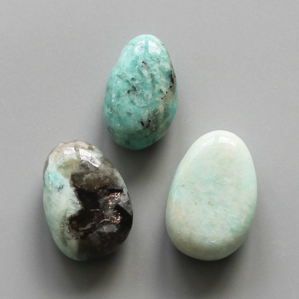 Green Amazonite With Black Spot Tumble Pendant With Cross Hole 2.5mm 0.8-1.2 inch (2.2-3cm) A/B