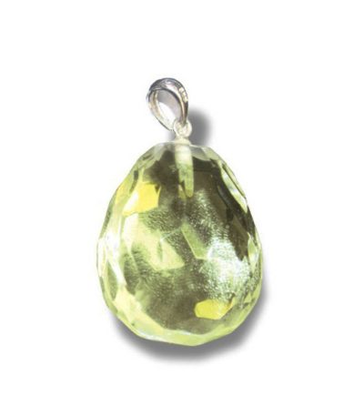 Lemon Quartz Faceted tumble pendant with silver 25-30mm A/A+