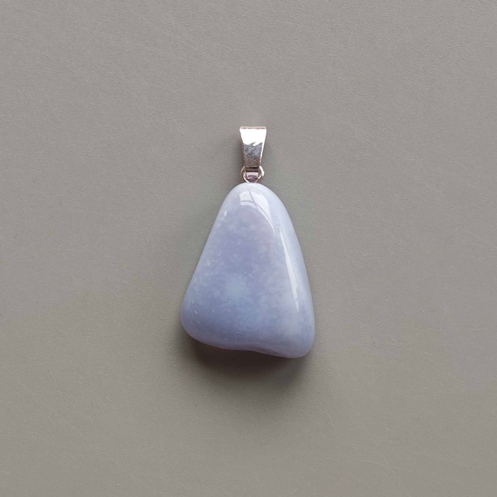 Blue Chalcedony Free Form Tumble Pendant With Metal M004 18-25mm A