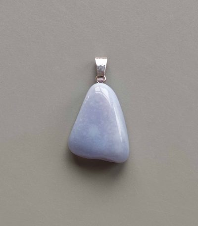 Blue Chalcedony Free Form Tumble Pendant With Metal M004 18-25mm A