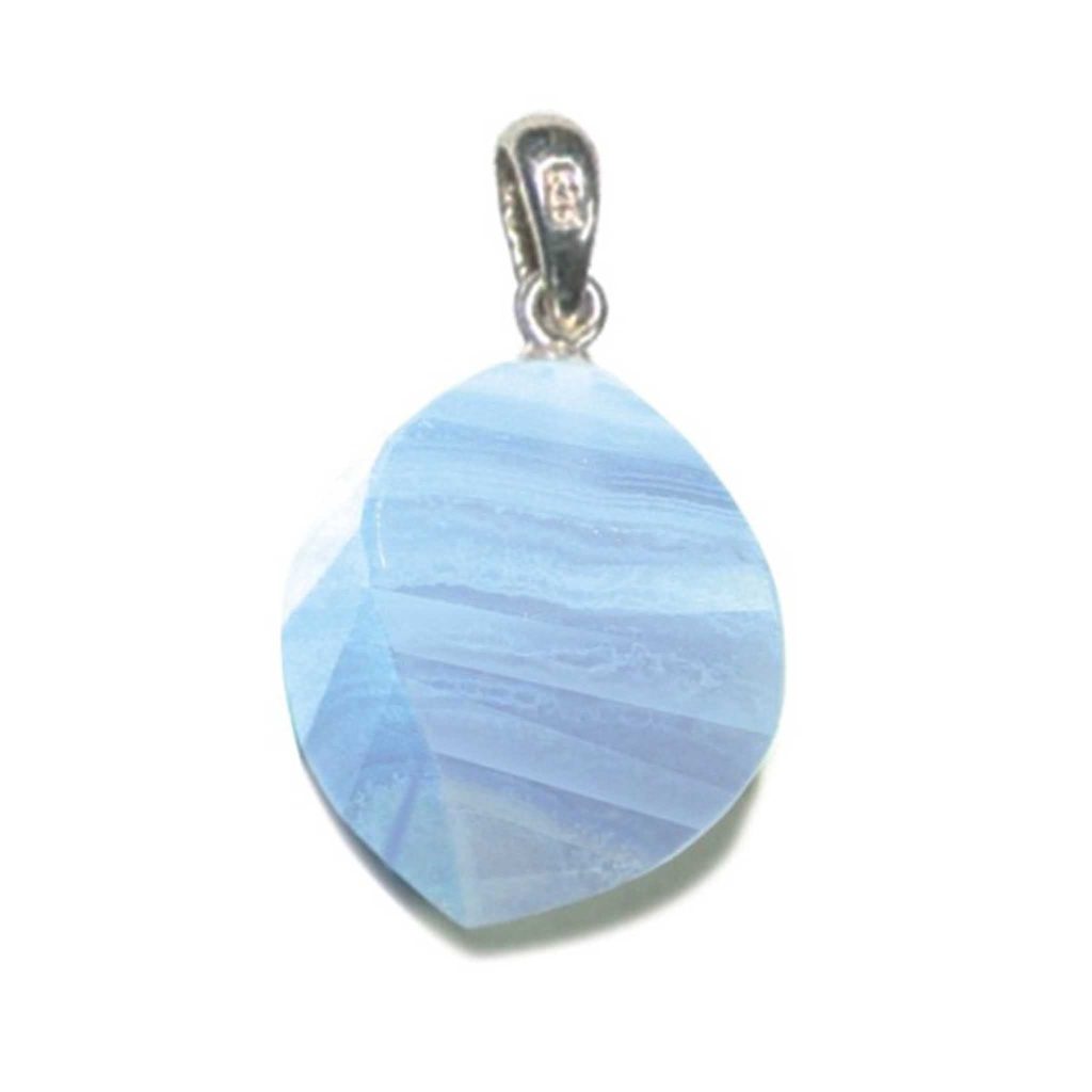 Blue Lace Agate Straight Faceted Pendant With Silver 18-25mm A/A+