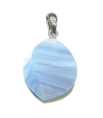 Blue Lace Agate Straight Faceted Pendant With Silver 18-25mm A/A+