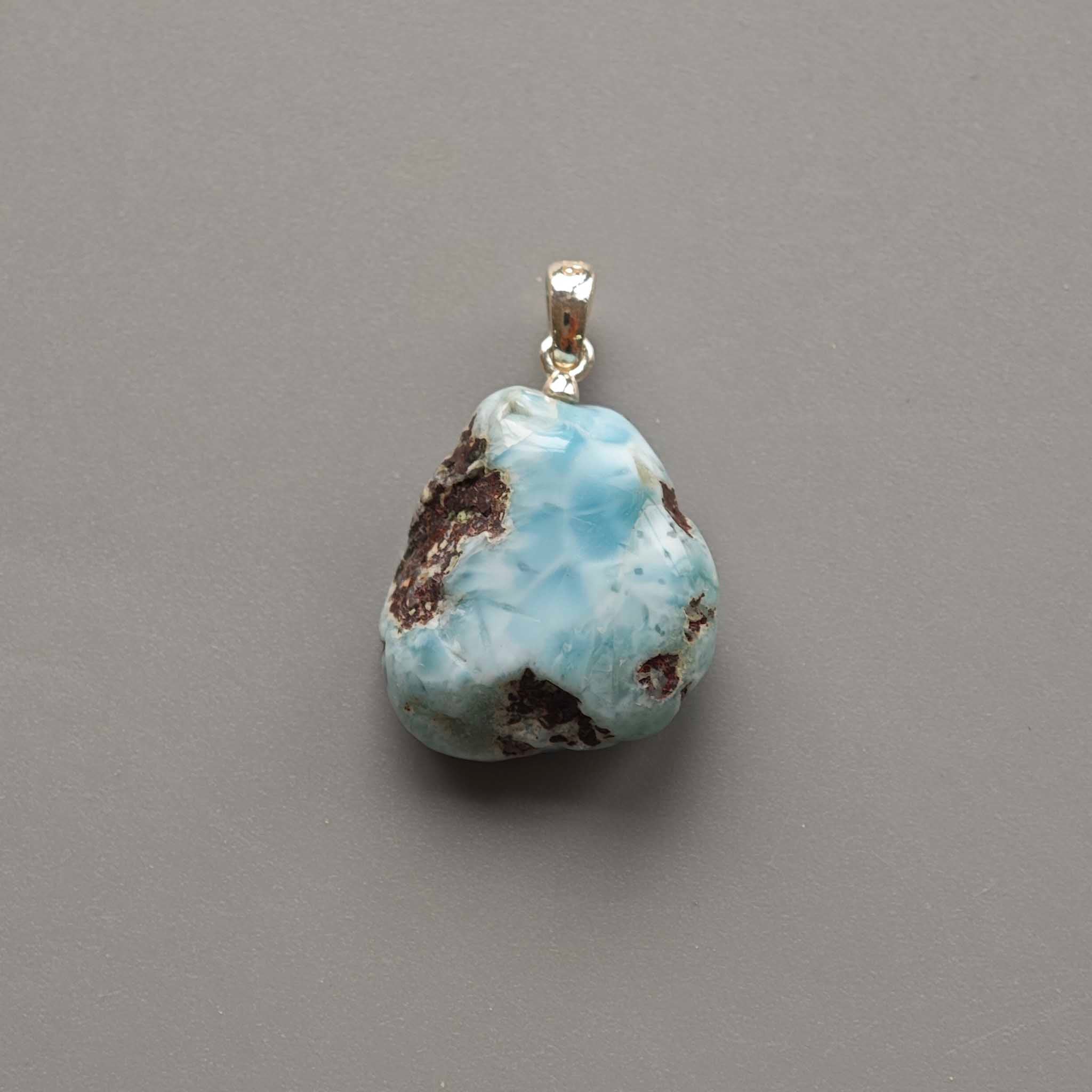 19e945e85c4244968d8beb7056cca3d0-1 Larimar Free Form Tumble Pendant With Silver 18-25mm A
