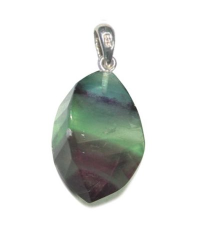 Rainbow Fluorite Straight Faceted Pendant With Silver 25-30mm A