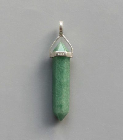 Green Aventurine Double Point Pendant With Silver 7x30mm A