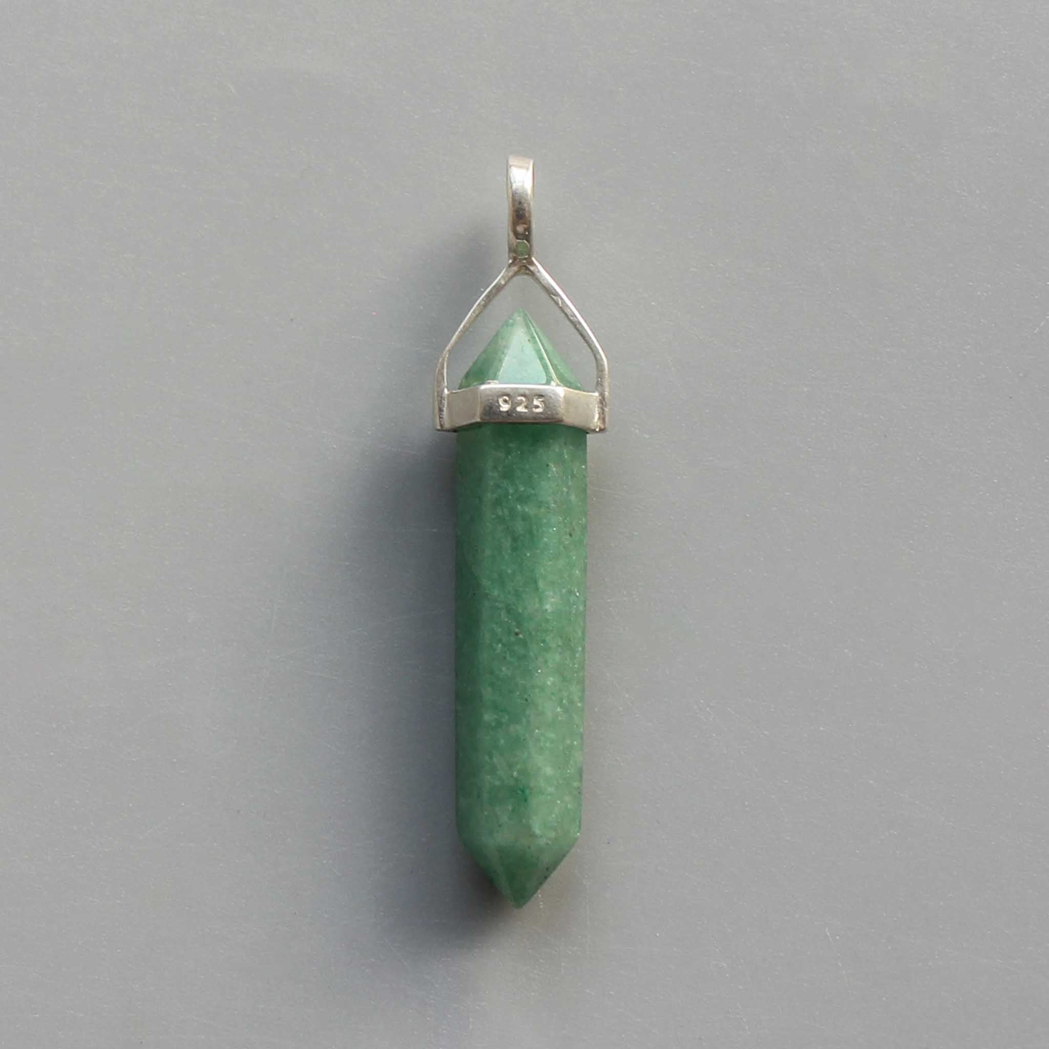 21091f4596eddcb8fbf930b871e6d2e0-1 Green Aventurine Double Point Pendant With Silver 7x30mm A
