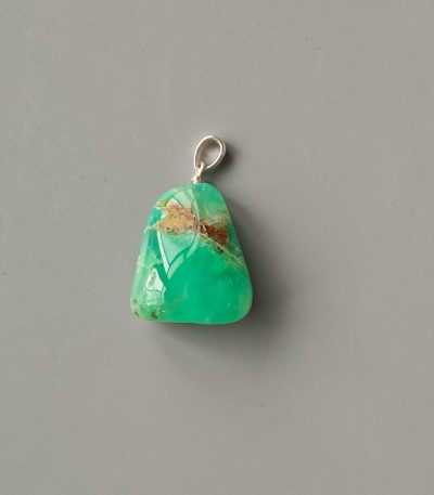 Chrysoprase Free Form Tumble Pendant With Silver 18-25mm A/A+