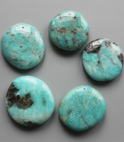 Green Amazonite With Black Spot Smooth Stone 1.6 inch (0.8-1 x 3.5-4.5cm) A