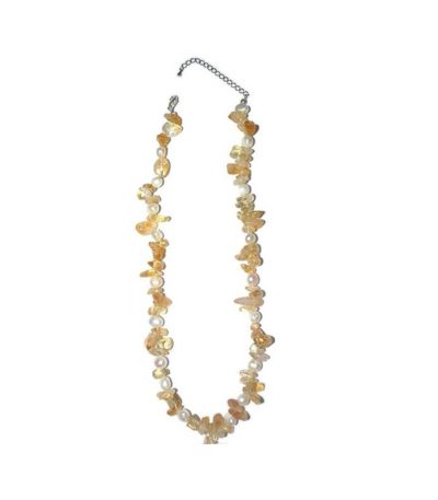 Citrine Chip & Pearl Necklace 5# 5/8mm,16" A