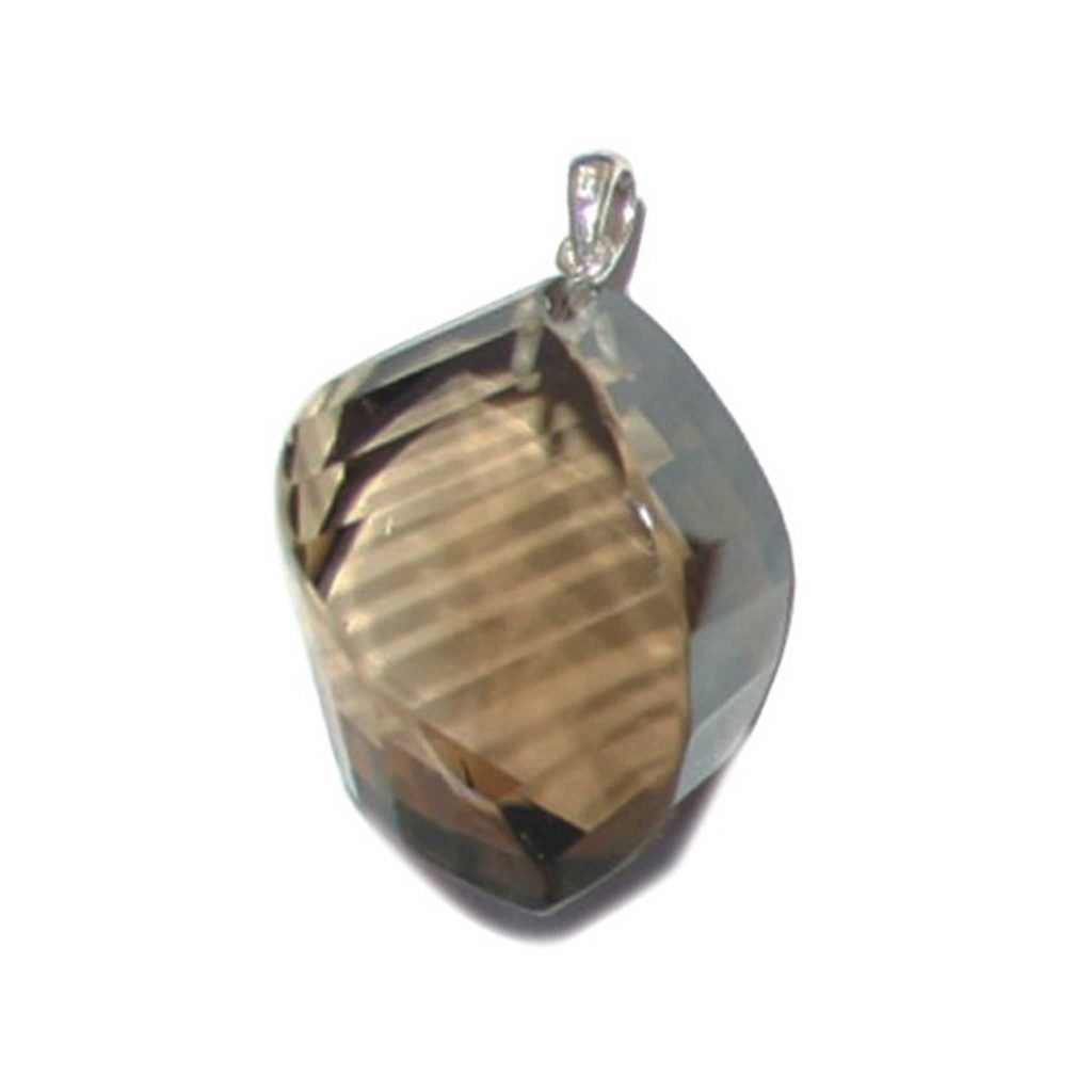 Smoky Quartz Straight Faceted Pendant With Silver 25-30mm A/A+