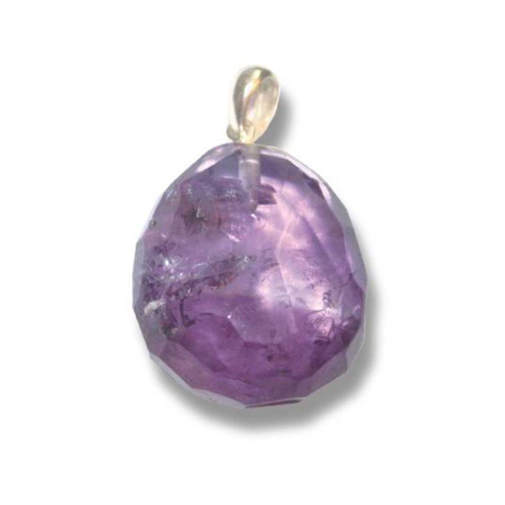 Amethyst Faceted tumble pendant with silver 25-30mm A/A+