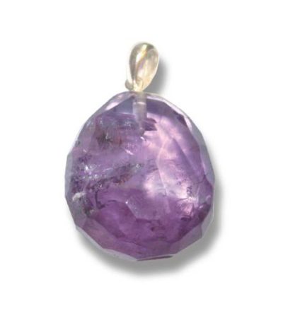 Amethyst Faceted tumble pendant with silver 25-30mm A/A+