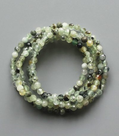 Epidote In Prehnite With Black Tourmaline Faceted Round Bracelet 4mm A/A+